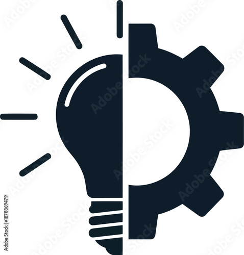 Creative thinking innovation idea lightbulb and gear setting technology solution teamwork silhouette icon
