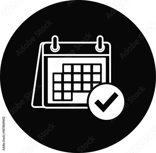 Outline icon of desk calendar with check mark signifying achieved goal or successfully scheduled appointment on given date