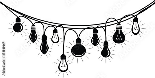 Lightbulb string illustration with multiple bulbs and cord