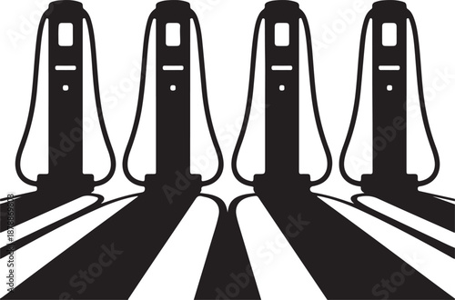 Charging pedestals in a row silhouette, with flat black their cables draped like perfect, symmetrical waves