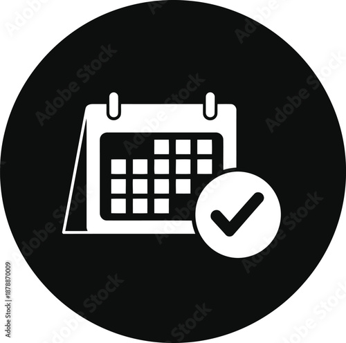 Successful appointment scheduled calendar with confirmation checkmark indicating task completion or date reservation verification system