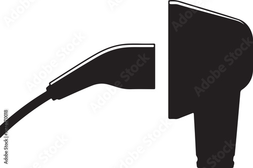 Adapter switch silhouette vector art, NACS plug connecting into a larger CCS adapter, flat black color illustration