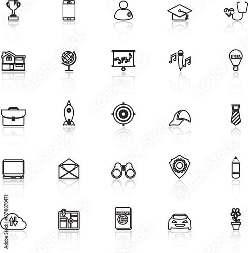 Job description line icons with reflect on white