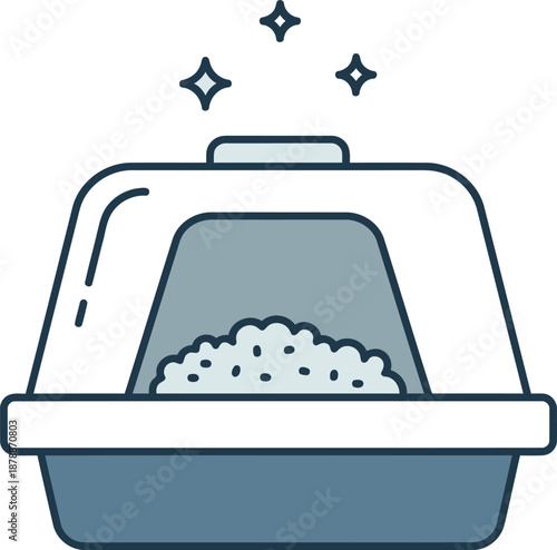 Clean covered cat litter box with fresh litter and sparkling clean effect.