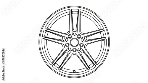 Detailed line drawing of a five-spoke alloy wheel.