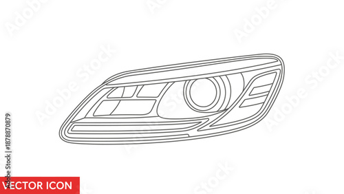 Simple Line Drawing of a Car Headlight Vector Icon.