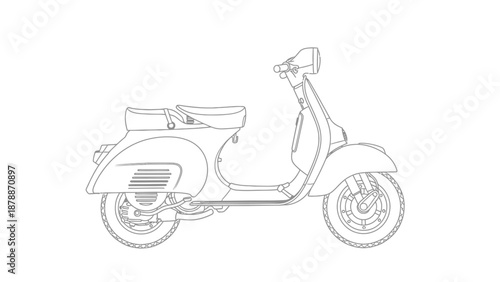 Vintage scooter illustration with simple lines and minimal details.