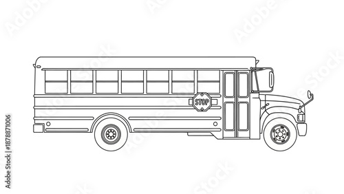 Simple line drawing of a school bus on white background.