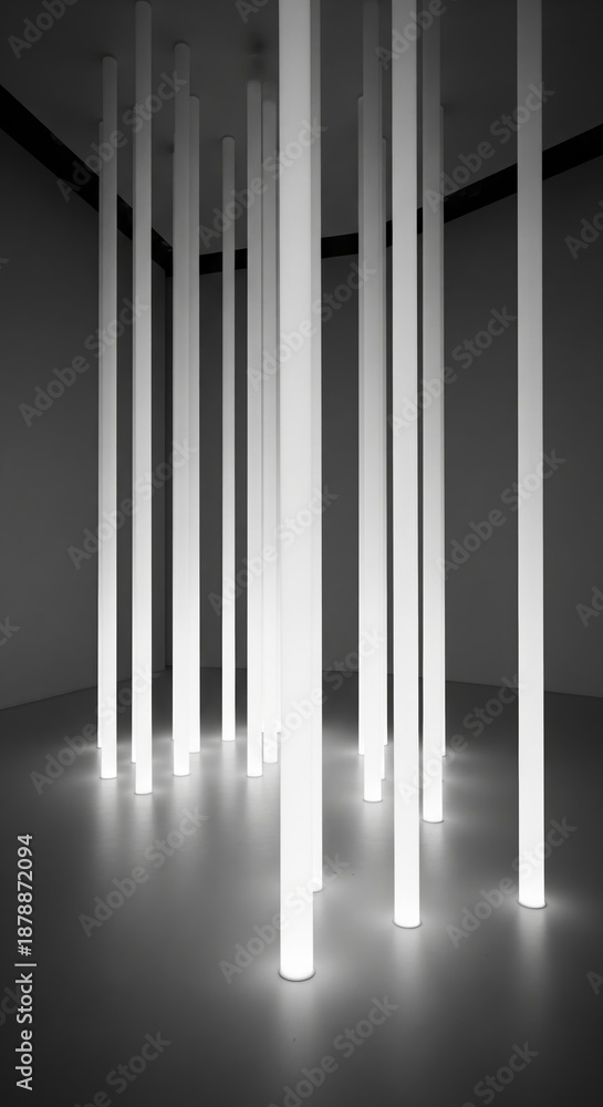 Obraz premium Modern Minimalist Light Installation with Vertical Poles in a Contemporary Space