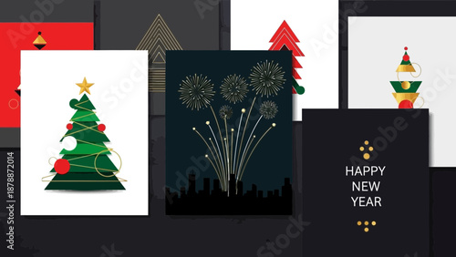 Festive season greeting card compilation showcasing abstract holiday themes and minimalist designs