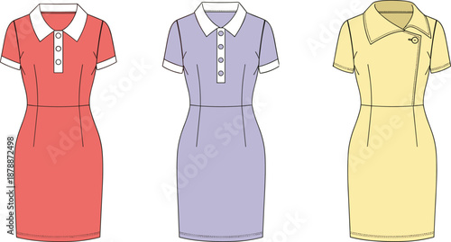 Short sleeve collared dresses in coral purple and yellow short sleeve dresses coral dress