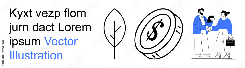 Fototapeta premium Business partnerships, financial transactions, ecology, teamwork, monetary systems, growth strategies. Leaf icon, dollar coin professionals shaking hands. Business partnerships and financial