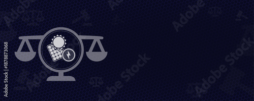 Legal framework for solar energy and renewable electricity production vector with copy space for justice and environmental compliance legislation and photovoltaic energy act