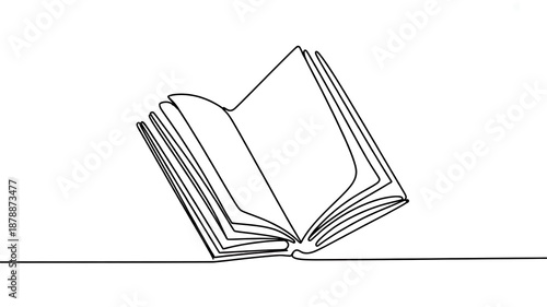 Minimalist Continuous One Line Drawing of an Angled Open Book
