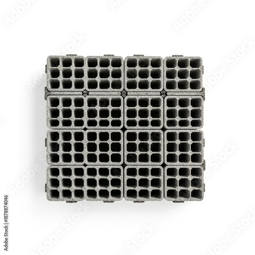 Permeable paving grid with hexagonal openings in grey color  