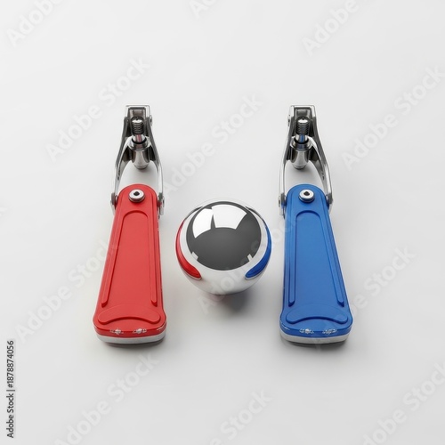 Pinball flippers with colorful ball on white background  