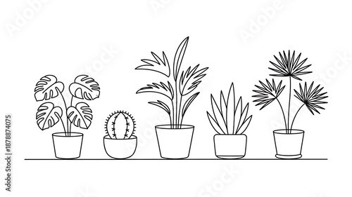 Minimalist Houseplant Collection - Continuous Line Art for Interior Decoration