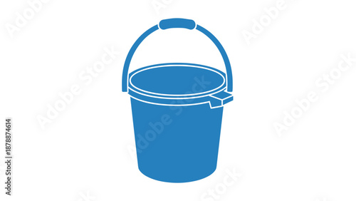 A blue bucket with a lid and handle, depicted in a simple, stylized illustration against a white background, representing a container.