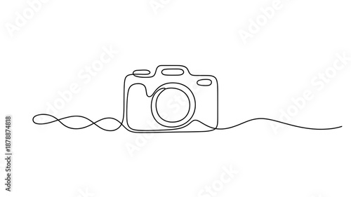 Minimalist One Line Art Camera Icon - Simple Continuous Drawing for