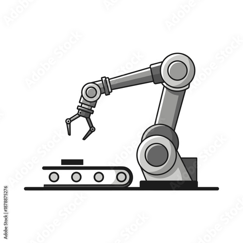 A robotic arm working on a conveyor belt in an industrial automation setting, illustrating modern manufacturing processes.