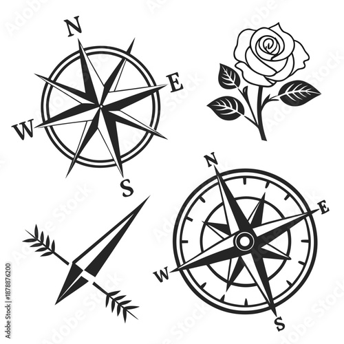 Compass and rose illustration