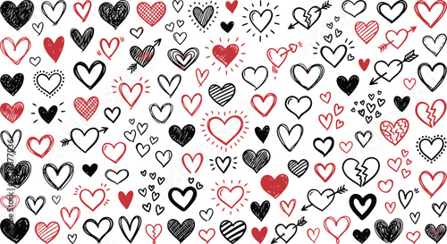 Large Collection of Hand Drawn Heart Doodles and Sketches for Valentine's Day and Romantic Designs