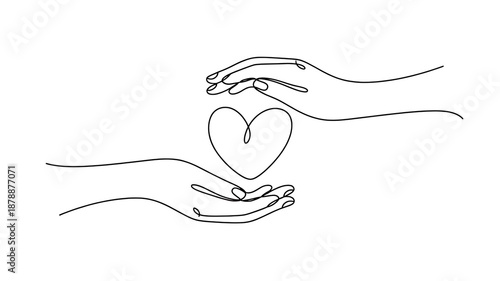 One Line Drawing Hands Protecting Heart - Symbol of Love, Safety & Emotional Support