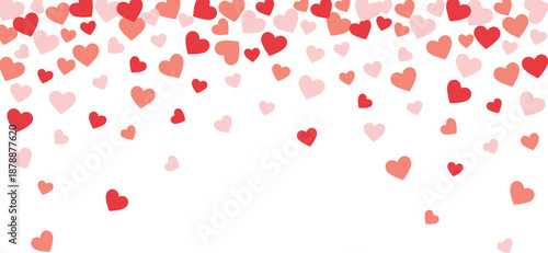 Red and Pink Hearts Falling on White Background - Romantic Valentine's Day Banner and Love Backdrop