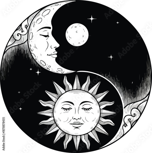 Yin Yang Sun Moon Celestial Balance Harmony Symbol.