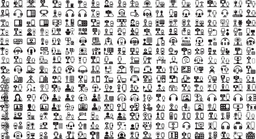 Collection of business communication and technology related icons on white background