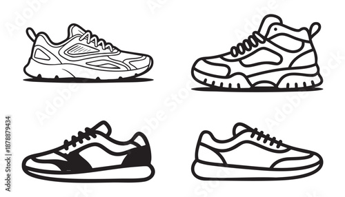 Urban Sneaker Shoe Outline Vector Collection