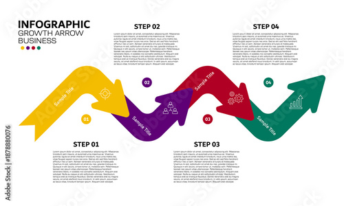 Infographic 4 steps to business arrow growth  presentation template, for web, power point or poster infographic 4 steps. vector editable