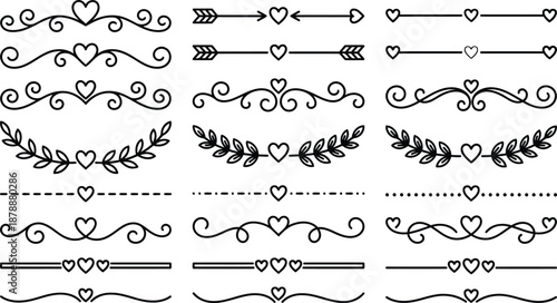Set of Decorative Heart Dividers and Flourishes for Romantic Wedding Invitations and Card Designs