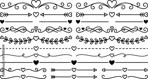Decorative Heart Dividers and Borders Set for Wedding Invitations, Romantic Calligraphy Ornaments