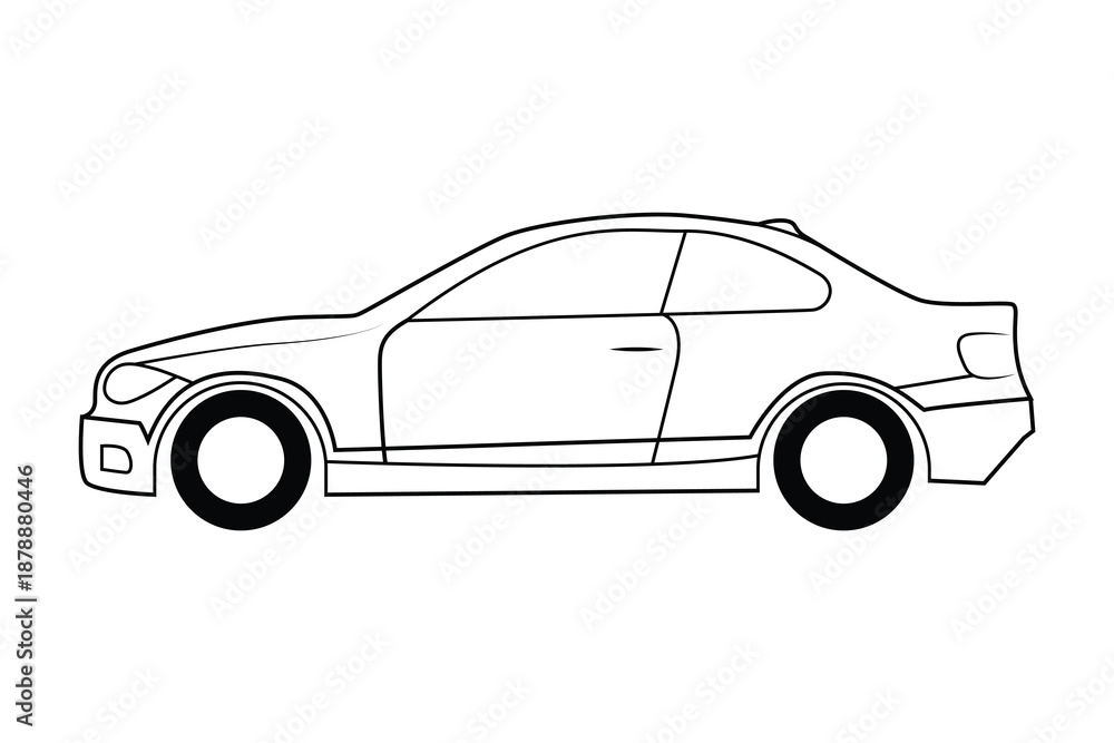 Fototapeta premium A black and white line drawing of a four door sedan car