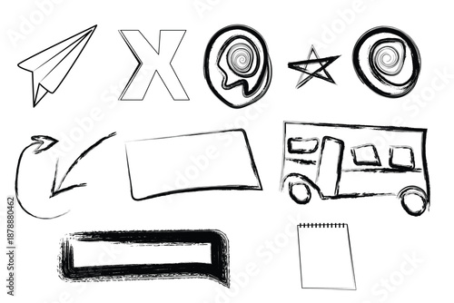 A collection of hand drawn icons and symbols