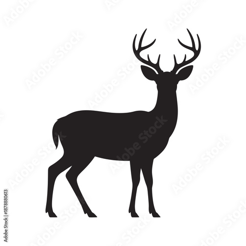 Black silhouette of a white-tailed deer with antlers standing on all fours desi