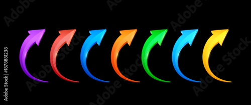 Arrows set. Update symbol or download. 3D Vector EPS10. Isolated on black Background.