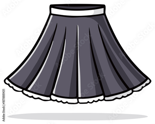 Stylized pleated dark gray skirt with white trim, graphic illustration