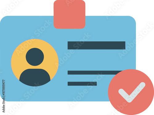 Blue identification card with a person's profile and a red checkmark indicating successful verification or approval.