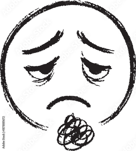 Hand drawn crayon emoji face looking down in sadness