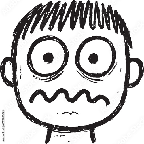 Hand drawn crayon emoji face with shocked wide eyes