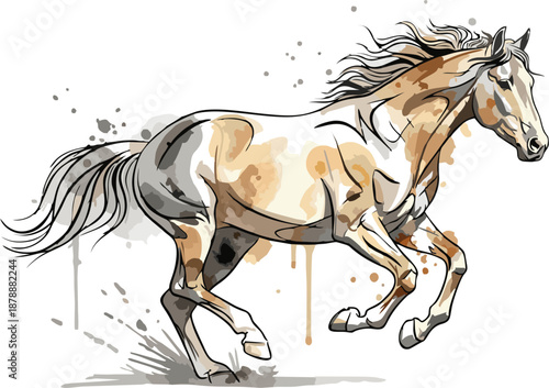 modern line art vector image of a horse or watercolor texture illustration
