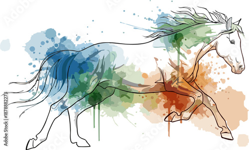 modern line art vector image of a horse or watercolor texture illustration