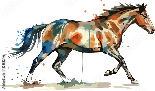 modern line art vector image of a horse or watercolor texture illustration