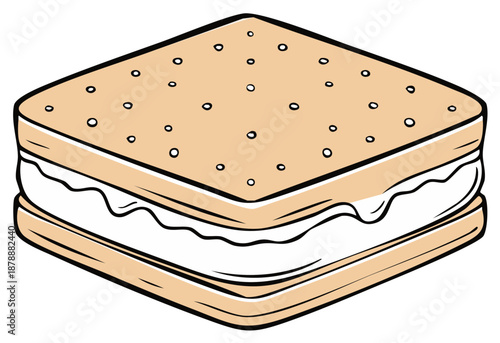 Cartoon s'more dessert with graham crackers and melted marshmallow