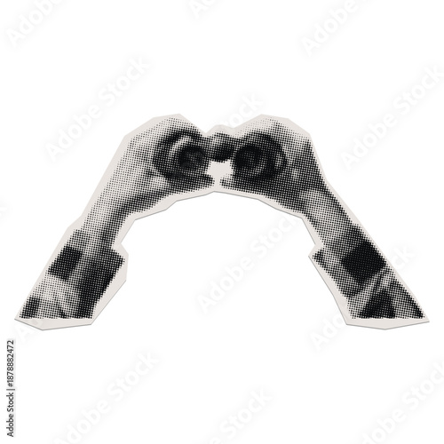 Halftone Binoculars Graphic Element on White for Design Overlay