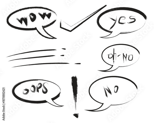 Speech bubbles with various affirmative and negative expressions