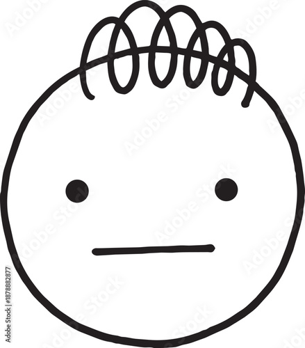 Hand drawn crayon emoji face stick figure style neutral