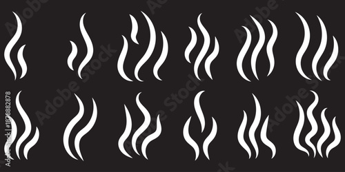 Smoke and Steam Icon Set. Hot Vapor, Smell, and Aroma Symbols. Cooking Fume and Warm Air Vector Collection.